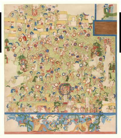 Viertelmaßstab-Kopie einer Wandmalerei vom südlichen Ende der Westwand, Oberer Tempel der Jaguare, Chichen Itza, Mexiko von Adela Breton