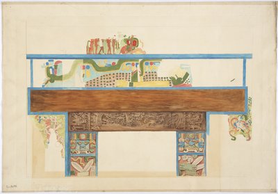 Viertelmaßstabskopie eines Wandgemäldes an der Westwand, Oberer Tempel der Jaguare, Chichen Itza, Mexiko von Adela Breton