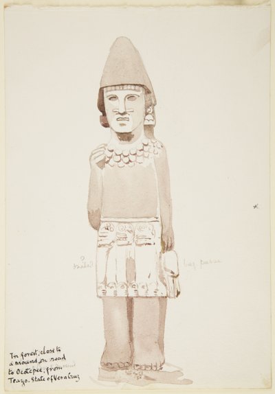Statue aus Teayo, Nord-Veracruz, Mexiko (Steinstatue mit männlicher Figur im Kilt) von Adela Breton