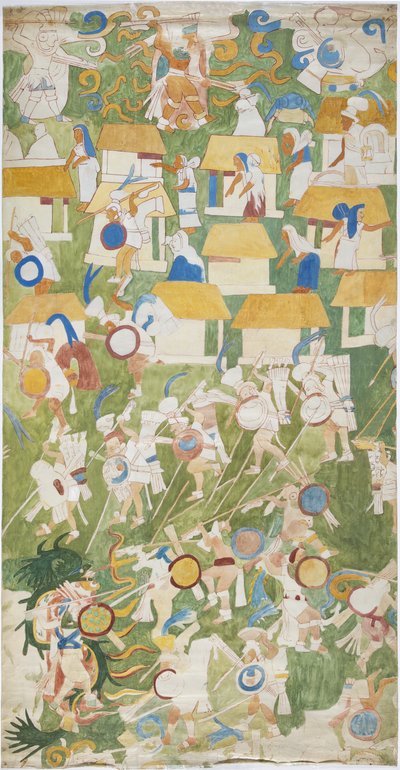 Abzeichnung einer Wandmalerei vom südlichen Paneel der Westwand, Oberer Tempel der Jaguare, Chichen Itza, Mexiko von Adela Breton