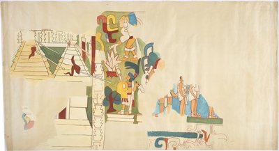 Abzeichnung eines Wandgemäldes aus der Casa de Monjas, Chichen Itza, Mexiko zeigt das Gewölbe in der großen Kammer von Adela Breton