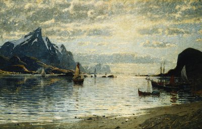 Eine Fjordszene mit Segelschiffen von Adelsteen Normann
