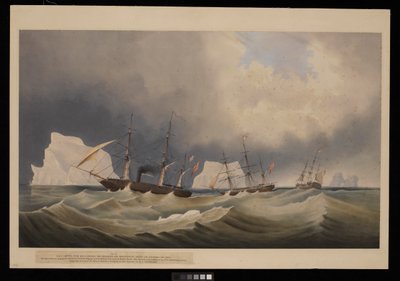 H.M.S. Phoenix mit ihren Begleitern, The Diligence und Breadalbane, unter den Eisbergen von Admiral Edward Augustus Inglefield