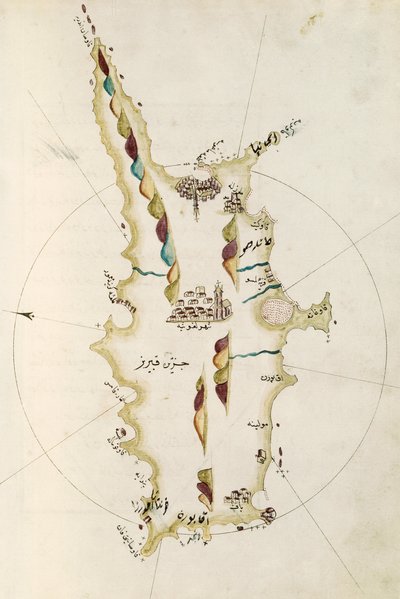 Karte der Insel Zypern, Illustration aus dem Portolano-Atlas von Admiral Piri Reis von Admiral Piri Reis