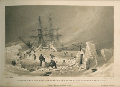 Besatzung der H.M.S. Terror beim Bau der Schneewände während eines schweren Sturms von Admiral William Henry Smyth