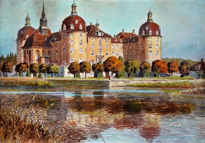 Ansicht des Schlosses Moritzburg. Drucke von Adolphe Nother (19. Jahrhundert) Paris, dekorative Künste von Adolf Noether