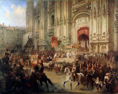 Zeremonielle Empfang von Feldmarschall Alexander Suworow in Mailand im April 1799, 1850er von Adolf Jossifowitsch Charlemagne