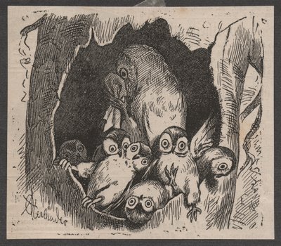 Eule mit Jungen, ca. 1890 von Adolf Oberländer