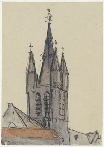 Turm der Alten Kirche in Delft von Adolf le Comte