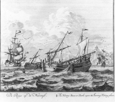 "De buys op de neeringh" (Nr. 7 aus der Serie Haringvangst) von Adolf van der Laan