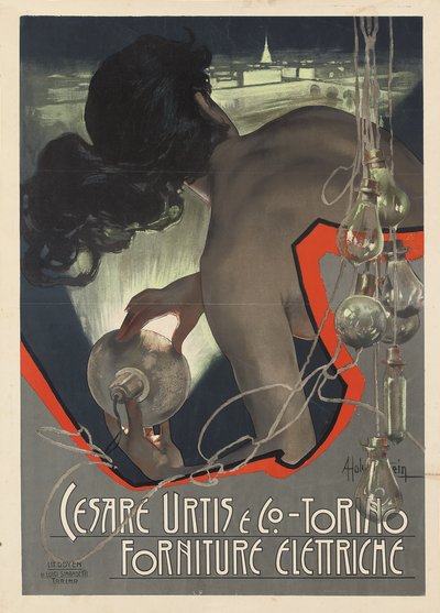 Werbeplakat für die italienische Beleuchtungsfirma Cesare Urtis & Co. aus Turin von Adolfo Hohenstein