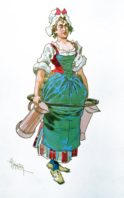 Kostümentwurf für ein Dienstmädchen aus der Oper Manon Lescaut von Giacomo Puccini (1858-1924) von Adolfo Hohenstein