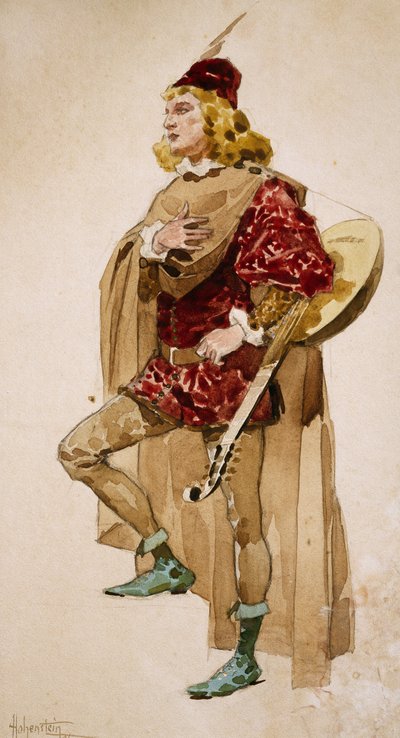 Kostümentwurf von Adolfo Hohenstein (1854-1928) für Zanetto, Oper von Pietro Mascagni (1863-1945) von Adolfo Hohenstein