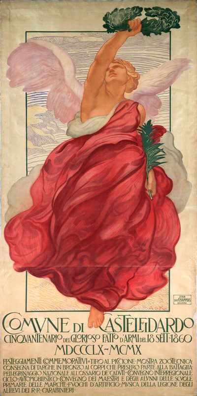 Plakat zum fünfzigsten Jahrestag der Schlacht von Castelfidardo von Adolfo de Carolis