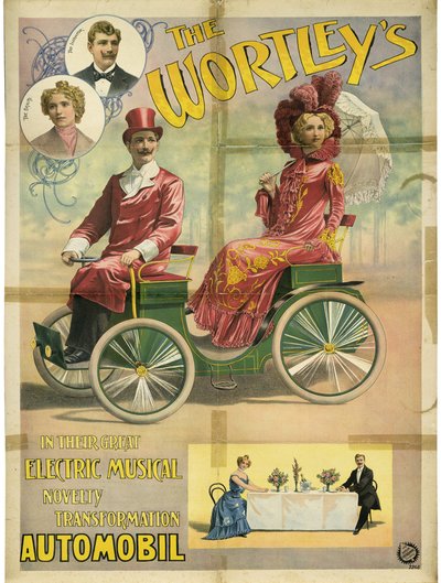 Die Wortleys in ihrer großen elektrischen musikalischen Neuheitstransformation Automobil, 1896 von Adolph Friedländer