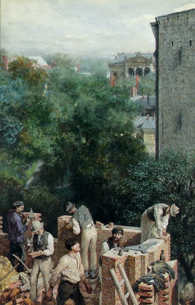 Maurer auf einer Baustelle, 1875 von Adolph Menzel