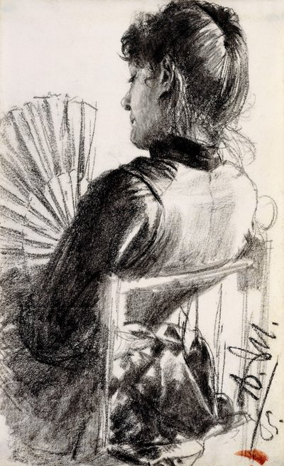 Dame mit Fächer, 1885 von Adolph Menzel