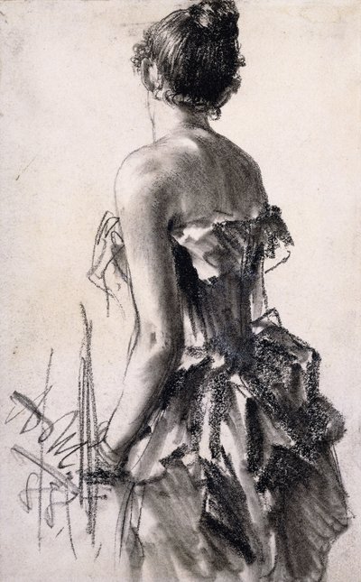 Rückenansicht einer Dame von Adolph Menzel