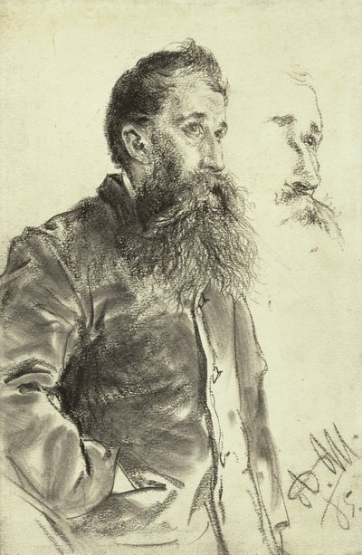 Studie eines Mannes mit Bart, Hand in der Tasche, 1885 von Adolph Menzel