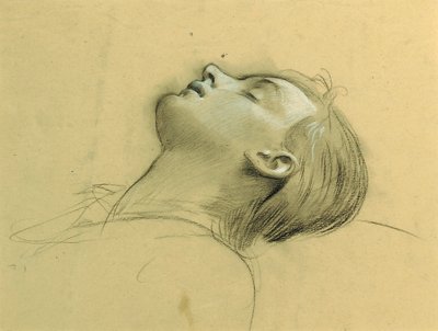 Studie des Kopfes der Heiligen Cäcilia, möglicherweise für "Ahasver" von Adolf Hiremy Hirschl