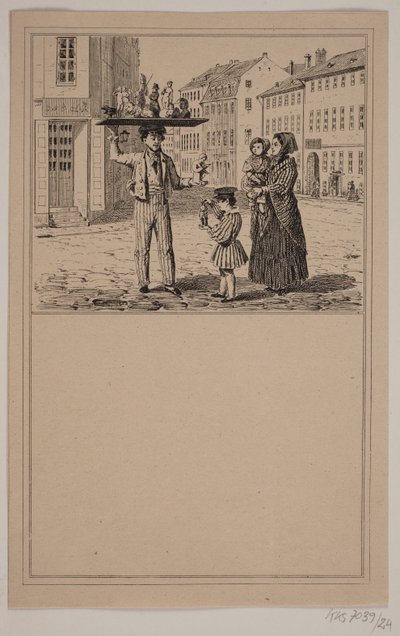 Der Mann mit der Puppe. Nr. 23 in Chr. Winther und M. Rørbye, "25 Bilder für kleine Kinder" von Johan Adolph Kittendorff