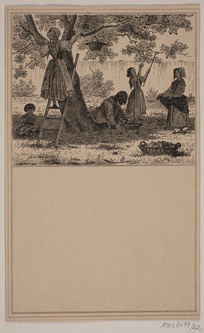 Unter dem Apfelbaum. Nr. 21 in Chr. Winther und M. Rørbye, "25 Bilder für kleine Kinder" von Johan Adolph Kittendorff