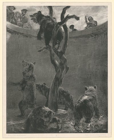 Der Bärenzwinger im Zoologischen Garten. Blatt 6 aus: Versuche mit Pinsel und Schabeisen, Heft 1 von Adolph Menzel