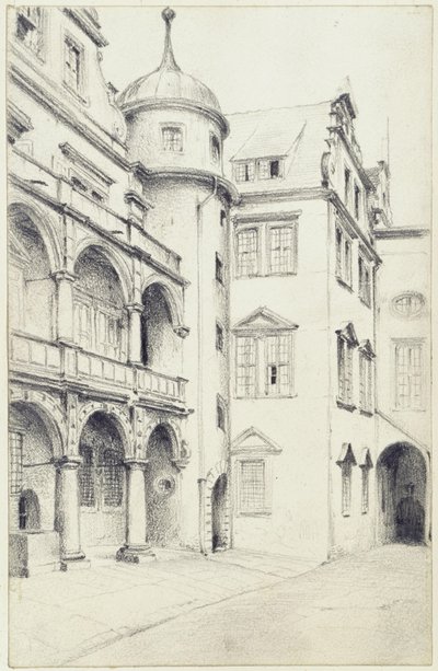 Die südwestliche Ecke des Kleinen Schlosshofes in Dresden von Adolph Menzel