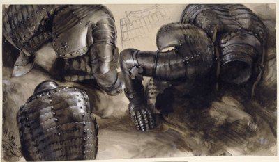 Drei am Boden liegende Brustpanzer von Adolph Menzel