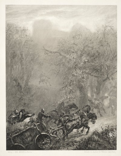 Essay über Stein mit Pinsel und Schaber: Der Gefangenentransport durch einen Wald, 1851 von Adolph Menzel