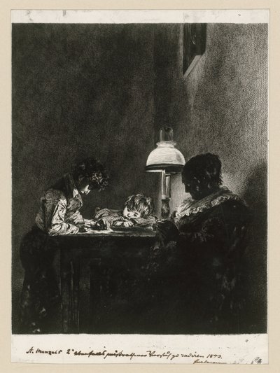 Familie bei der Lampe von Adolph Menzel