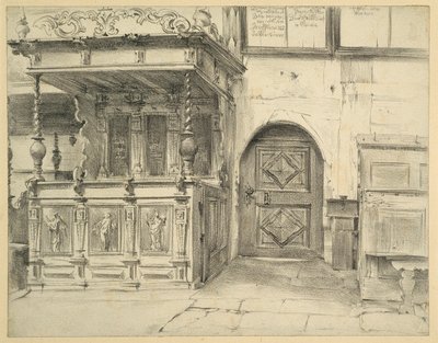Gestühl und Tür in der Friedenskirche in Jauer von Adolph Menzel