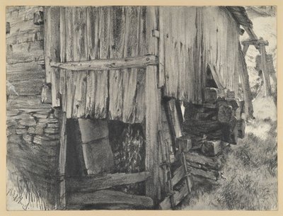 Holzverschlag um ein Mühlrad von Adolph Menzel