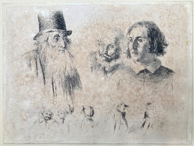 Köpfe- und Figurenstudien, Blatt 2 aus der Serie "Radir-Versuche" von Adolph Menzel