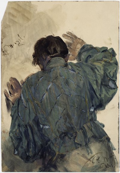 Kostümstudie eines Mannes von hinten gesehen, an die Wand gelehnt, Welfenmuseum Hannover von Adolph Menzel