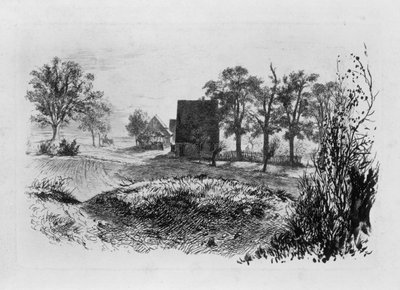 Landschaft mit drei Hütten von Adolph Menzel