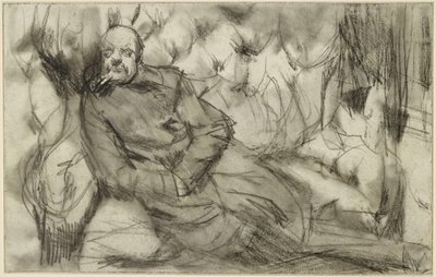 Schlafender Mann im Eisenbahnabteil von Adolph Menzel