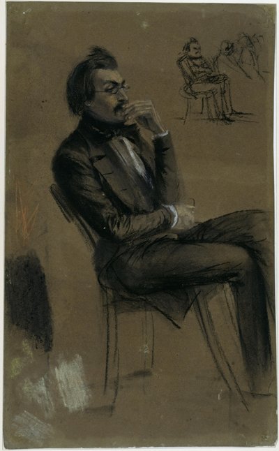 Sitzender vornehmer junger Herr, aufmerksam lauschend von Adolph Menzel