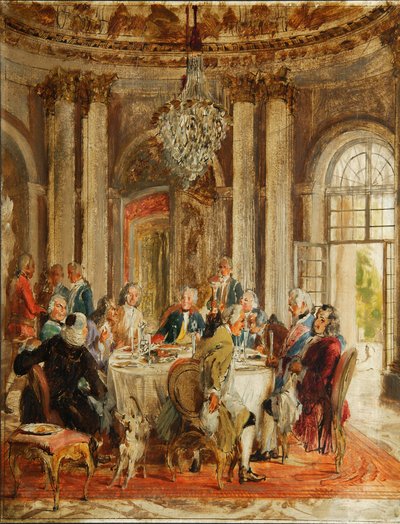 Der Runde Tisch von Friedrich II. in Sanssouci Skizze, 1848 von Adolph Menzel