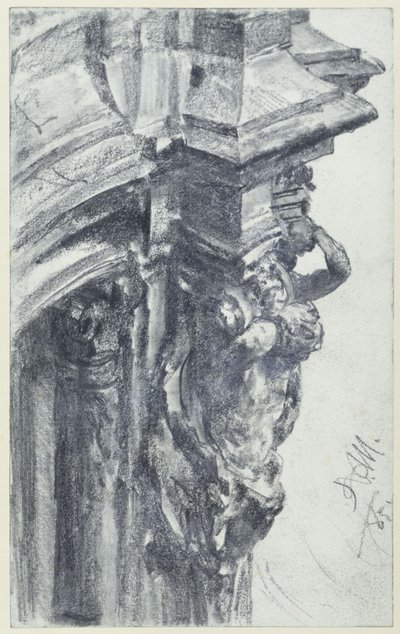 Westliches Hermenpaar am Wallpavillon des Zwingers in Dresden, von der Wallterrasse gesehen von Adolph Menzel