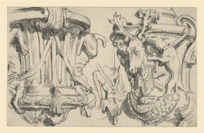 Zwei Vasen auf der Balustrade der Terrasse von Schloss Moritzburg bei Dresden von Adolph Menzel