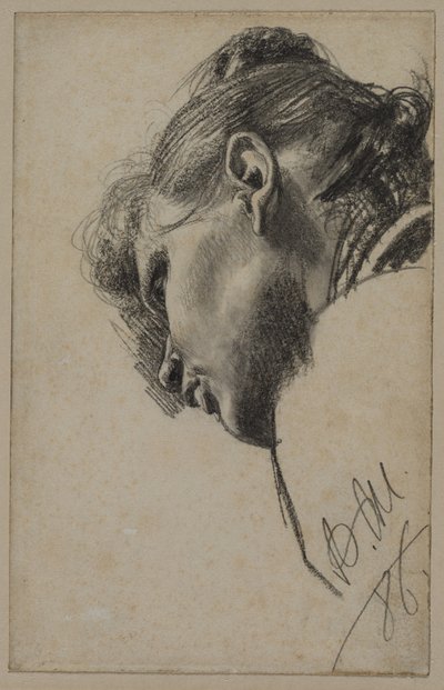 Kopf einer jungen Frau von unten gesehen von Adolph Menzel