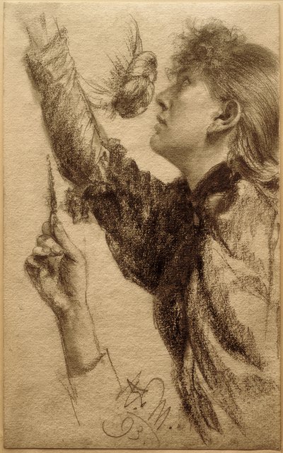 Studie zu einer jungen Frau mit erhobenem Arm von Adolph Menzel