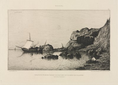 Fischerboot macht einen Hafenanlauf an den Felsen von Collioure, 1878 von Adolphe Appian