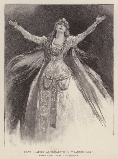 Ungarische Sopranistin Katharina Klafsky als Elisabeth in Richard Wagners Oper Tannhäuser im Royal Opera House, Covent Garden, London von Adolphe Birkenruth