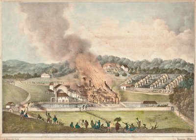 Die Zerstörung des Roehampton-Anwesens in der Pfarrei St. James im Januar 1832 von Adolphe Duperly