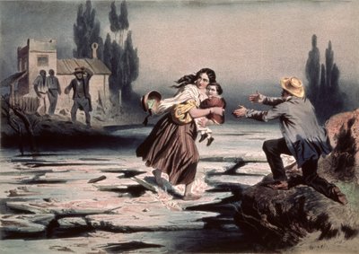 Eliza überquert die Eisschollen des Ohio-Flusses zur Freiheit, Illustration aus 