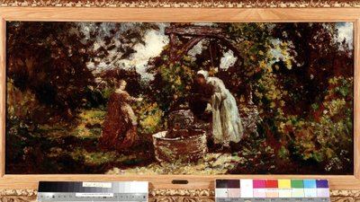Eine Elegante und ihre Magd am Brunnen. Gemälde von Adolphe Monticelli (1824-1886). Sammlung Fondation Regards de Provence, Marseille von Adolphe Joseph Thomas Monticelli