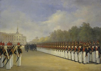 Parade des Pawlowsky-Garde-Regiments auf dem Marsfeld in Sankt Petersburg, 1830er Jahre von Adolphe Ladurner
