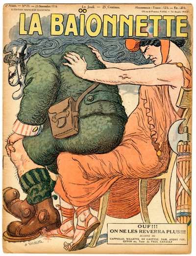 Cover von „La Baionnette“, satirisch in Farben von Adolphe Leon Willette